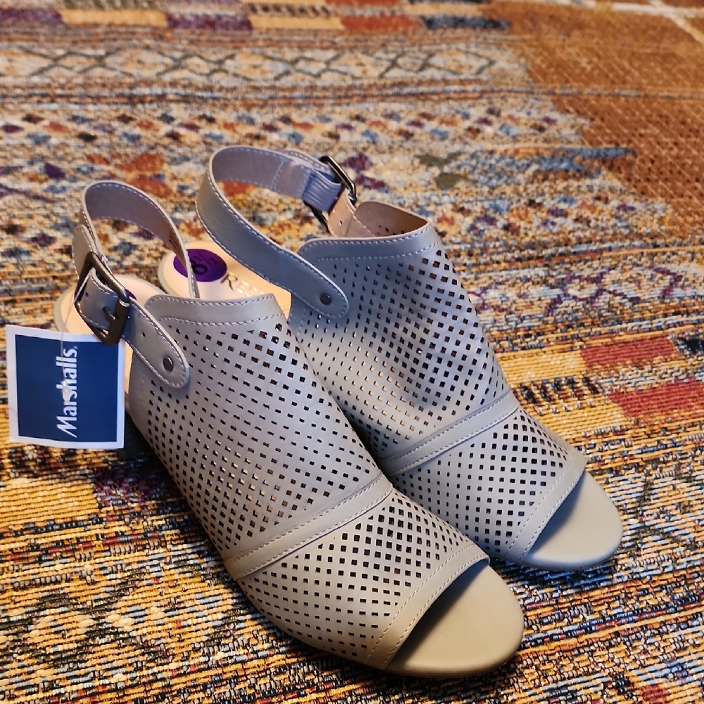 Restricted Gray Perforated Peep-Toe Mules